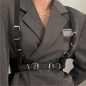 Harness Belt Black Leather Goth Rave Adjustable